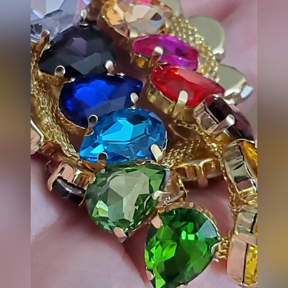 RAINBOW GLASS choker necklace Big stones colorful gold tear drop New gift - Picture 14 of 15